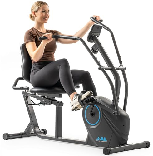 JLL Smart Cross Trainer Recumbent Exercise Bike with Arm Exercisers, 8-Level Magnetic Resistance Stationary Machine, LCD, Bluetooth Fit App, Home Workout Cardio Equipment, Seniors & Adults