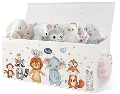 omedecal Toy Box Storage, Foldable Storage Box Toy Boxes for Kids Large Toy Chest Organizer with Lids and Handles 95.5 x 32 x 40cm(Animal Gathering)