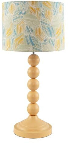 Happy Homewares Unique Chic Pale Yellow Table Lamp with Graphic Style Multi Colour Jacquard Fabric Shade | 45cm x 25cm | Inline Switch Button