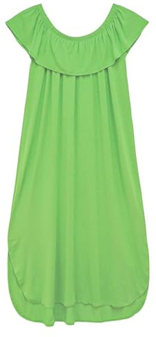 Enorsia Women’s Off Shoulder Ruffle Jersey Midi Dress – Elegant Bardot Style with Chest Frills, Side Slit & Curve Hem – Soft Stretch Viscose Party, Holiday & Casual Outfit in 4 Colours, 8-18 Sizes