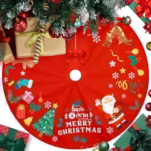 FUKPO Weihnachtsbaum Decke Rot, Weihnachtsbaumdecke Rund Christbaumdecke Teppich Weihnachtsteppich, Weihnachtsdecke Tannenbaum Decke Unter für Christbaum Christmas Tree Skirt Baumdecke Weihnachtsdeko