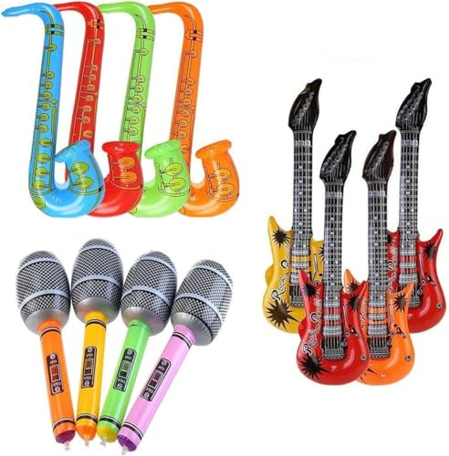 Surcotto Lot de 12 ballons gonflables pour guitare, saxophone, microphone, instruments de musique pour décoration de fête
