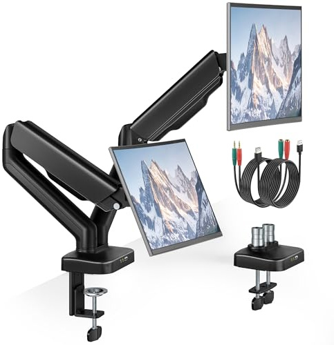 monTEK Dual Monitor Arm for 17-32inch up to 9kg Screen VESA 75x75/100x100mm | Gas Spring,Full Motion,Dual Arm,Smart USB Hub,508mm Extension,414mm height adjustment,Cable Management,Cable included