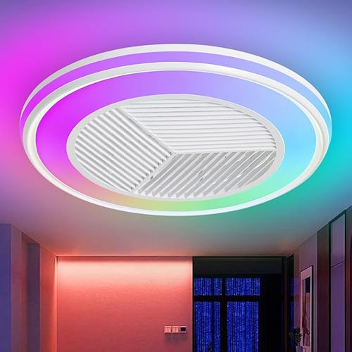 EKDADL RGB Ventilateur Plafond Silencieux de 50 cm avec Lumières,Réversible Ventilateur de Plafond fermé avec Télécommande,6 Vitesses de vent,3 Températures de Couleur en Option