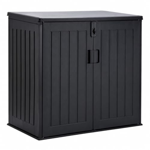 Koll Living Soraya 775 Litre Wooden Effect Plastic Wheelie Bin Storage - Lockable, Weatherproof, UV Resistant, Gas Struts - Black/Grey