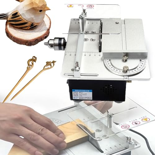 Mini Table Saw, 4500RPM Chainsaw with Aluminum Angle Ruler, 7 Adjustable Speeds, 0.8-6mm Collet Range, Woodworking Electric Polisher Grinder for DIY Crafts