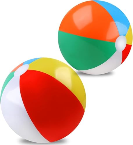Aquadelos X2 Aufblasbare Strandbälle 2er Set 50 cm Bunt Regenbogen für Pool Strand Sommerparty Wasserspiele Erwachsene Robustes PVC Spielball