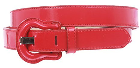 Cintura in pelle verniciata con fibbia in stile occidentale. - Rosso - Medium/Large - 36