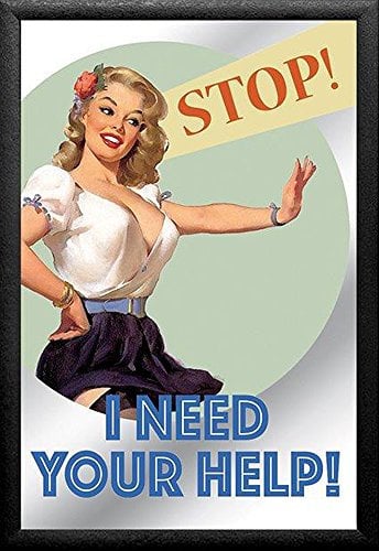 empireposter Vintage Pin-Up - Help - Bedruckter Spiegel mit Kunststoff Rahmen in Holzoptik Grösse 20x30 cm