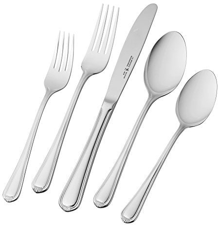HENCKELS Alcea Flatware Set, 65-Piece, Silver & Steak Knife Set of 8, Stainless Steel Knife Set, Silver