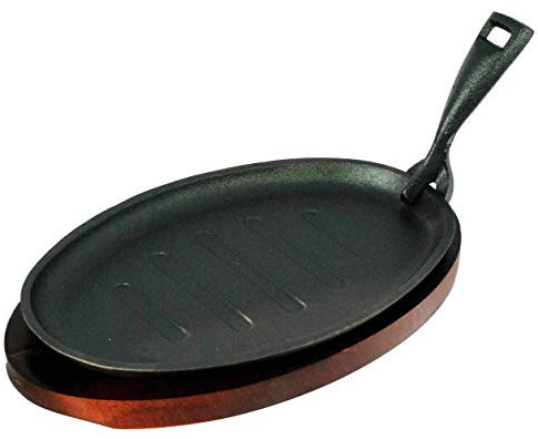 Buckingham – Plato de Servir, 28 x 18 cm, para creps, Carne, Fajita, de Hierro Fundido – Soporte de Madera, Color Negro