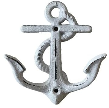 Seaside No.64 - Maritime Deko - Garderobenhaken Anker – Wandhaken Wanddekoration – Jackenhaken Flurdeko - aus Gusseisen – Badezimmerdekoration – Geschenkartikel - (Weiß)
