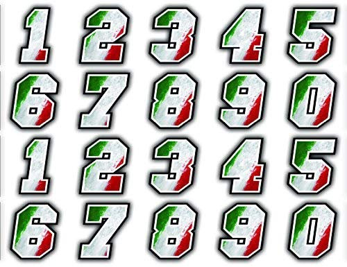 GamesMonkey Kit Adesivi Numeri Gara 20PZ Gara Cross Pista Auto Moto Stickers (4 cm, Bandiera Italiana)