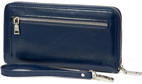 JEEBURYEE Geldbörse Damen Portemonnaie Groß Geldbeutel Lang Portmonee Elegant Clutch Leder Geldtasche Handgelenktasche mit Reißverschluss und RFID-Schutz für Frauen Blau