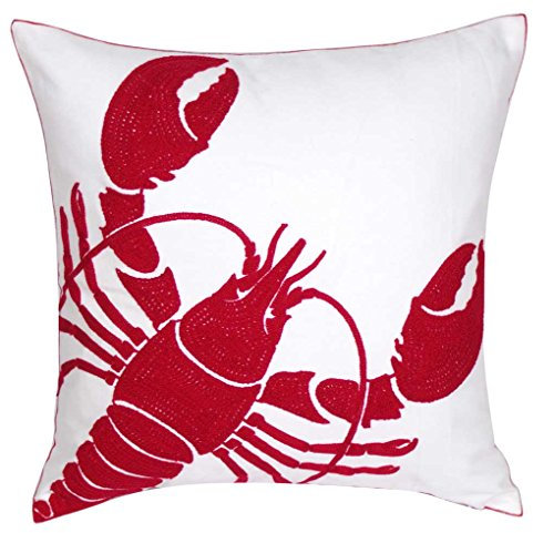 DECOPOW Bestickter nautischer Hummer-Dekor-Kissenbezug, quadratisch, 45,7 cm, dekorativer Leinen-Kissenbezug für nautischen Stil, Deko von (Red-Lobster)