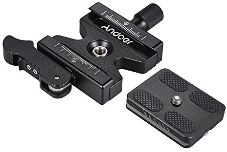 Andoer Schnellwechselplatte, CL-50LS Schnellspanner Quick Release Plate mit Einstellbarem Hebel Knopf 1/4&3/8 Schraubenloch Stativplatte für Arca Swiss Standard Schnellwechselplatte Kugelkopf Stativ