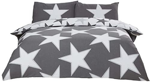 Rapport Stars Reversible Duvet Cover Bed Set, Polycotton Grey, Single