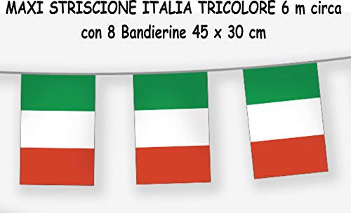 G.F. Striscione Italia Tricolore Festone in Tessuto 6 m Circa con 8 bandierine rettangolari 45 x 30 cm