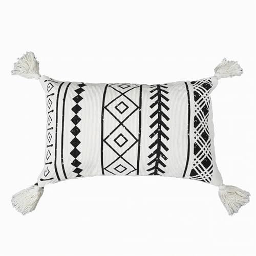 MOCOFO 45,7 cm gewebter getufteter Quasten-Kissenbezug, Fransen-Kissen, Sofa-/Couch-Überwurf, Bohemian-bestickter Bezug (runde Quasten, 45,7 x 45,7 cm)