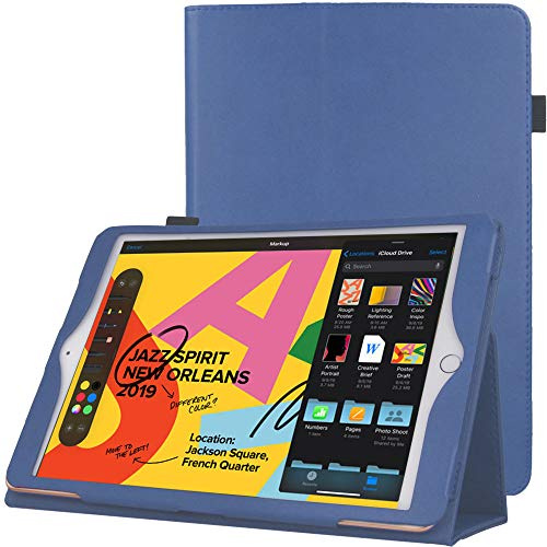 TECHGEAR Leather Case for Apple iPad 10.2 2021/2020 / 2019 [9th / 8th / 7th Generation] Premium PU Leather Slim Folio Case Cover with Stand, Hand Strap & Auto Sleep/Wake Function [Light Blue]