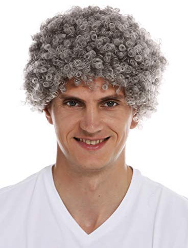 WIG ME UP - MMAM-9M-K686 Perücke Karneval Herren Damen kurzer Afro Kraus gelockt Krauskopf grau