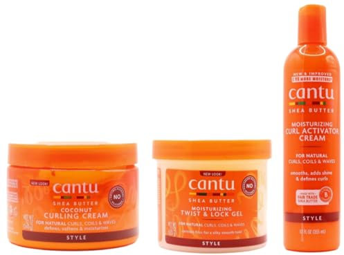 Cantu Shea Butter Feuchtigkeitsspendendes Twist & LockGel 370g mit feuchtigkeitsspendender Curl Aktivierungscreme 355ml und Kokosnuss Curling Creme 340g