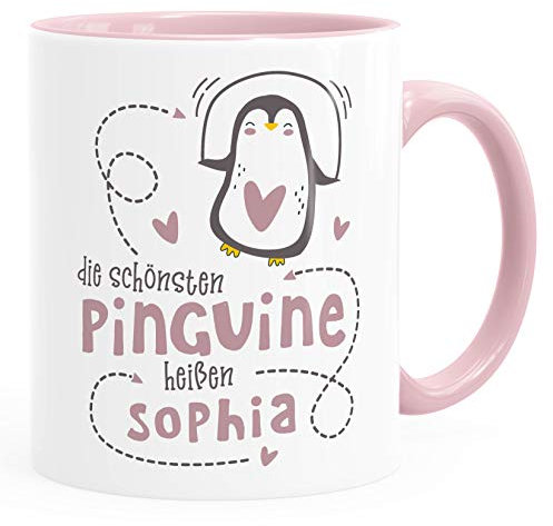 SpecialMe® Kaffee-Tasse Spruch die schönsten Pinguine heißen - eigener Name - personalisierte Geschenke Rosa inner-rosa Keramik-Tasse