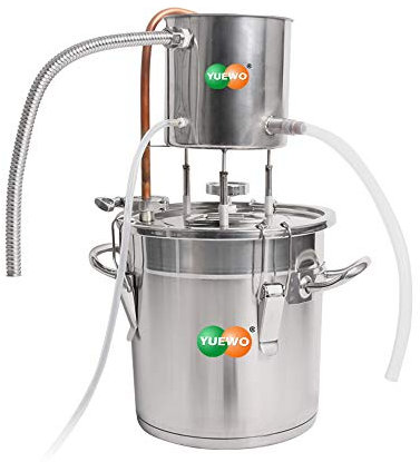 YUEWO Home Distiller Moonshine Still Spirits Alcohol Wine Making Cooling Pot with Thermometer/Water Pump for Whisky Water Essential Oil Stainless Steel (33L / 8.7 Gal)