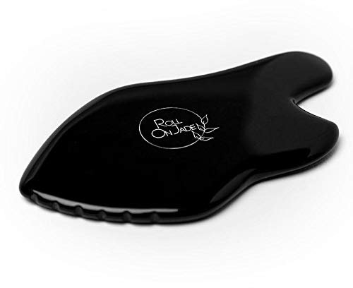 ROLL ON JADE - Gua Sha Visage breveté Ultimate Lift, Gua Sha Obsidienne Noire brute 100% Naturelle - Massage Visage Drainant, Apaisant et Protecteur