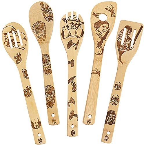 Lot de 5 cuillères en bois brûlé Star Wars pour homme, cadeaux de cuisine amusants pour homme, cadeaux de bébé Yoda pour femme, spatules en bois fendues pour décoration de cuisine Starwars
