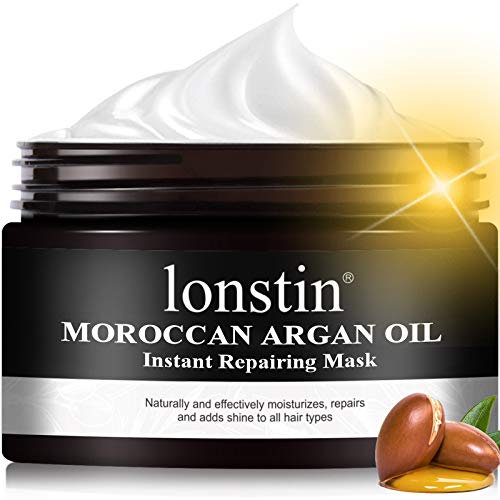lonstin Arganöl Haarmaske, Haarpflege, Haarbehandlung, Deep Conditioner Sofortige Reparaturmaske für Trockenes Strapazierte Lockige Gefärbtes Gebleichte Haar, Spliss Reduzieren & Frizz Control, 300ml