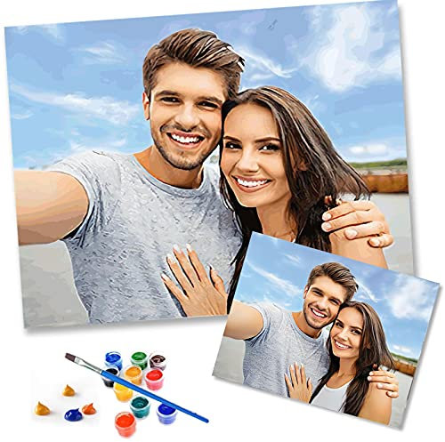Lehaha Personnalisée Peinture par Numéros pour Adultes et Enfants Kits，DIY Peinture à l'huile Photo de Professionnelle pour Animaux et Portraits, Faites Votre Propre Photo,30 x 40cm (Avec Cadre)