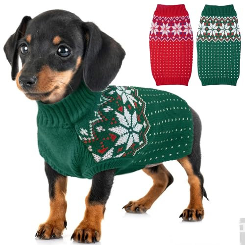 KATZINST Hundepullover Kleine Hunde, Weihnachtspullover Hund, Hundepullover Fleece Hundepullover Weihnachten, Pullover für Französische Bulldogge Dackel Chihuahua Yorkshire, Grün XS