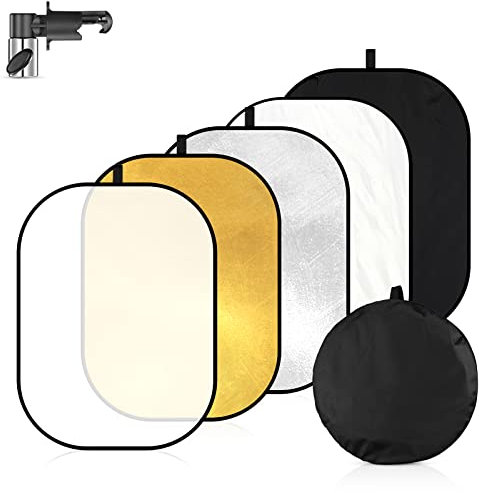Soonpho 5 in1 Faltreflektor Foto Reflektor Fotografie Diffusor Ovaler 40x60 Zoll/100x150cm Gold, Silber,Schwarz,Transparent,Weiß mit Sclip und Aufbewahrungstasche für Studio Außenbeleuchtung