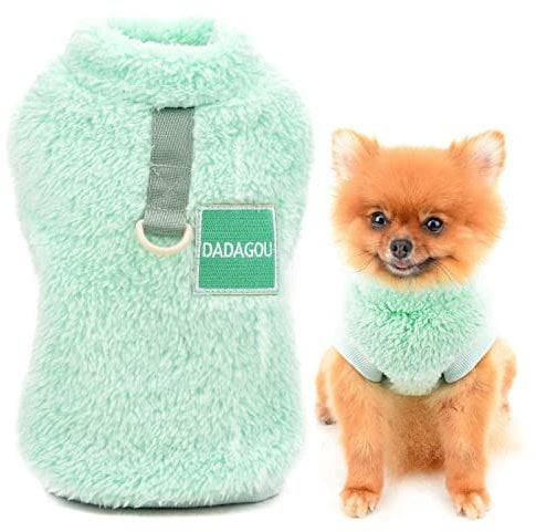 SMALLLEE_LUCKY_STORE Haustier-Sherpa-Fleece-Pullover Weste Rollkragenpullover mit D-Ring weiches Sweatshirt für kleine Hunde Katzen, Welpen Yorkie Chihuahua warme Herbst-Winterkleidung, grün, S