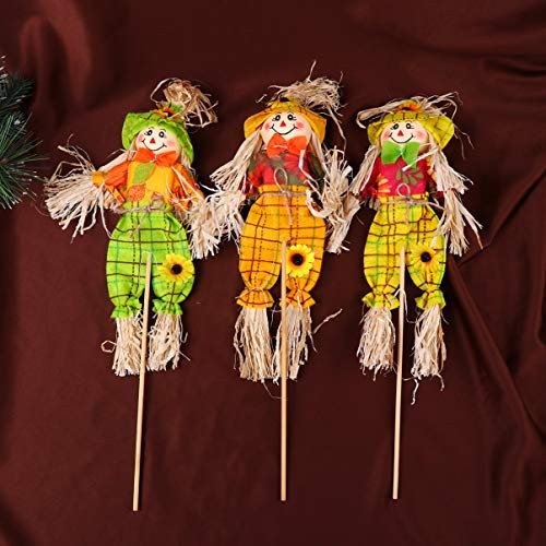 FARUTA 3 piezas de decoración de espantapájaros de Halloween pequeños suministros de muñeca de paja de espantapájaros cosecha de otoño para otoño, Halloween, Acción de Gracias, jardín, hogar, patio,