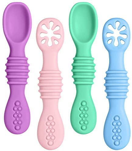 Vicloon Cuillère en Silicone pour Bébé,3PCS Cuillères Bébé Apprentissage Ustensile d'apprentissage Adapté à Dentition Première Étape Recommandé par Les Experts Sevrage