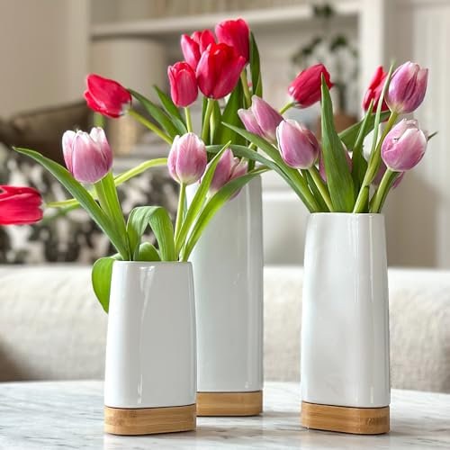 Einzigartige Blumenvase, 3er-Set, Lego-Blumenstrauß, künstlicher Eukalyptus & Pampasgras, einzigartige Vase aus Holz und Bambus, modernes Zuhause, Badezimmer und Schlafzimmer, ästhetisch, ideal für
