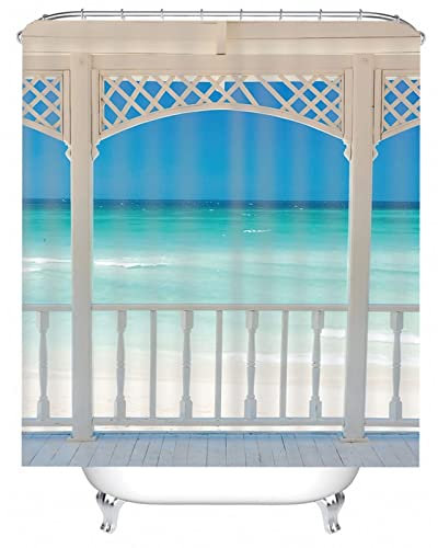 Whoiy Duschvorhang 180X180 Blau, Duschrollo Um Die Ecke Polyester Duschvorhänge Pavillon Meer für Outdoor Hotel