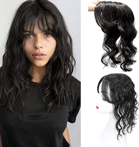 14 Wasser Welle Menschliches Haar Topper Ersatz Haar Stück 13x13cm Seide Basis Top Haarteile Frauen Toupee Clip in gewellten Menschlichen Haar Extensions für die Abdeckung grauen Haar (Schwarz)