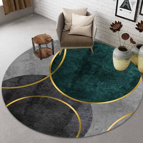 IUUUDDD Moderne Teppiche 80 cm 100 cm 120 cm 140 cm 160 cm 200 cm runde Teppiche für Wohnzimmer Smaragdgrün Grau und Gold. Niedlicher Teppich für Wohnzimmer Schlafzimmer Eingangsbereich