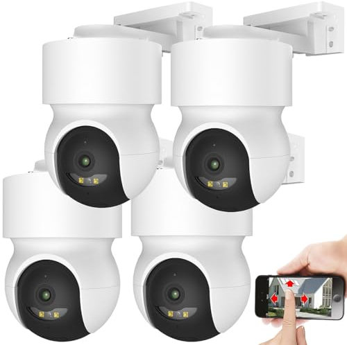 7links Überwachungskameras WLAN: 4er-Set 2K-Pan-Tilt-Outdoorkameras, Farb-Nachtsicht, 360°, Sirene, App (Überwachungskameras 360, mit Infrarot, Funk Bewegungsmelder)