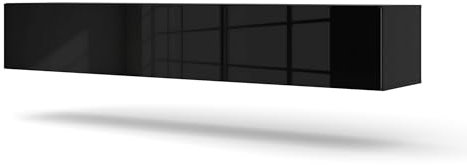 Homlando Lowboard TV Schrank Bingo 180 cm Hängend Fernsehschrank Sideboard HiFi-Tisch MDF (Schwarz Matt/Schwarz Glanz) Kostenlos nach Hause liefern