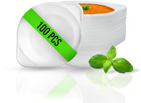 RAGO® Lot de 100 Bols plastique 500 ml vaisselle plastique reutilisable I Bols à soupe ronds I Assiette creuse en polypropylène I Assiette à soupe I Bols soupe