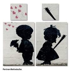 Banksy Designer Bettwäsche 135x200 80x80 Kissenbezug [Wendemotiv-2 Designs] 100% Baumwolle Schadstoffgeprüft Öko Tex Standard Deutsche Größe