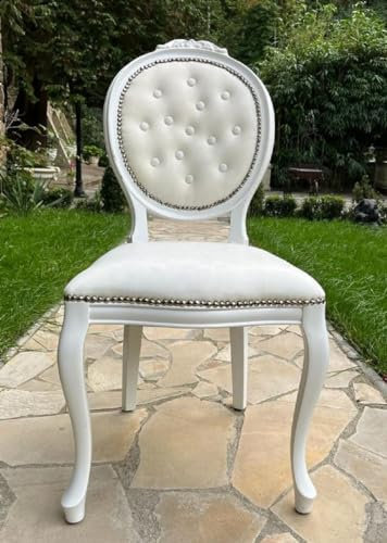 Casa Padrino Luxus Barock Esszimmer Stuhl Creme/Weiß - Handgefertigter Barockstil Stuhl mit edlem Kunstleder - Esszimmer Möbel im Barockstil - Barock Möbel - Barock Einrichtung