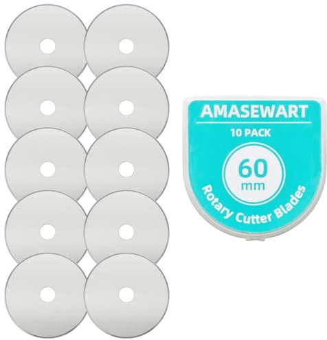 AMASEWART 60 mm Rollschneider-Klingen passend für Fiskars Olfa, Ersatz-Rotationsklinge für Stoff, Quilten, Nähen und Kunst und Handwerk, 10 Stück
