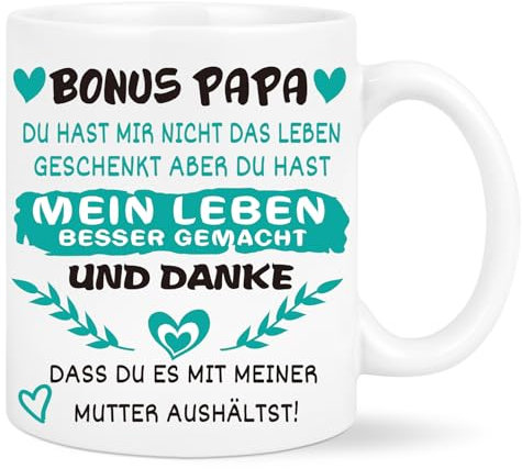 Diztoud Bonus Papa Geschenk Tasse, Vatertagsgeschenk für Papa, Stiefpapa, Stiefvater Geschenk Vatertag Geburtstag, Geschenke zum Vatertag, Geschenkideen Weihnachtsgeschenke, 325ml Kaffeetasse Weiß