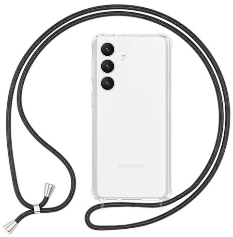 NALIA Handykette für Samsung Galaxy S24 - Hülle, Mitternacht Schwarz | Kordel ca. 1,60m für Crossbody, Ösen fest im Rahmen eingegossen, Massive Metallenden, Verstärkte Ecken, HANGIT PRO