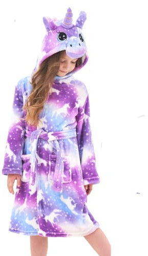 Accappatoio Unicorno per Bambina Morbidi Vestaglie in Pile con Cappuccio per Ragazze (Unicorno Viola, 4-5 anni)